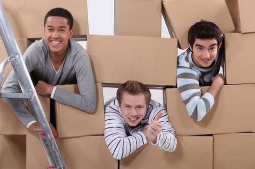 Professional movers handling fragile household items